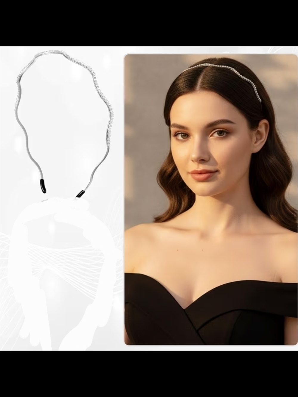 Dainty Silver Crystal Wave Headband BNIB - Picture 2 of 9